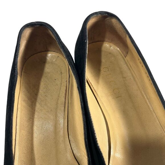 Gucci Suede Horsebit Loafer Size 6.5 Black Block Heel Size 36.5 IT - Picture 9 of 11